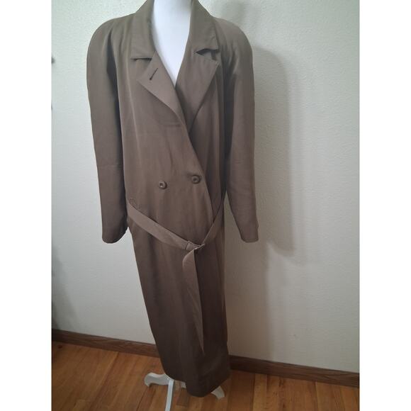 Kristen Blake 100% Wool Trench Coat Belted Sz L 12 Tan Long Winter Vtg USA Flaw - Picture 1 of 16